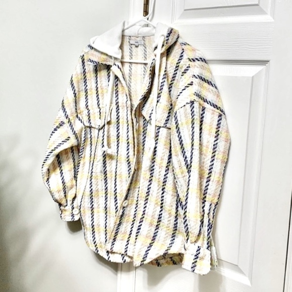 FATE Tweed Hooded Plaid Shacket - Slouchy Oversized S
